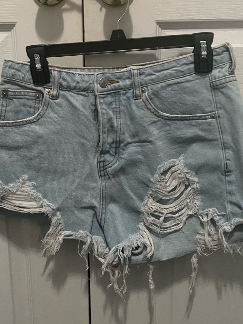 Distressed Light Blue Denim Women's Shorts